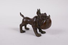 A Japanese Jizai style bronze figure of a bulldog, impressed mark to base, 3" long