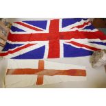 A large Union flag, 106" x 49" together with a St George's cross pennant, 65" long