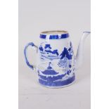 A Chinese Canton blue and white porcelain teapot with double twist handle, A/F, 5" high
