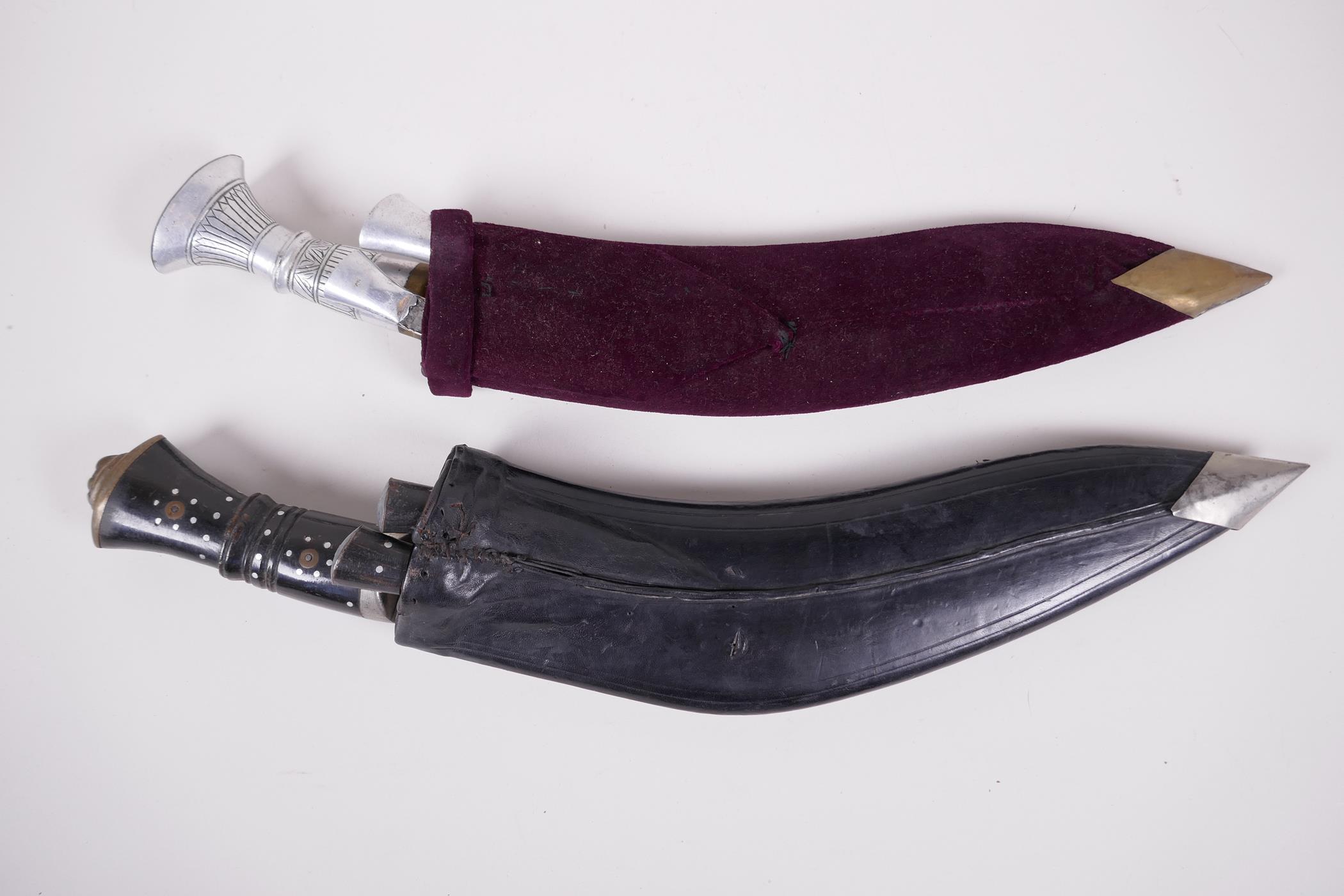 Two replica Kukri knives, both in scabbards, with sharpeners, largest 17" long - Image 2 of 4