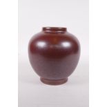 A Chinese copper lustre glazed porcelain vase, six character mark to base, 6" high