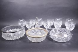 A cut glass rose bowl together with 'Royal Brierley' - four cut glass brandy balloons, 6 port