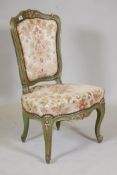 A late C19th/early C20th Venetian painted and parcel gilt parlour chair, 33" high