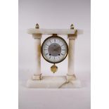 A mid century West German Urgos onyx clock, the movement striking on a bell, 9" wide, 11" high