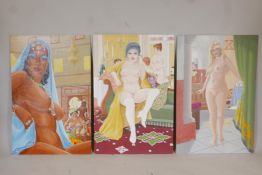 Millard (British, C20th), three paintings depicting female nudes through history, Lady Godiva,