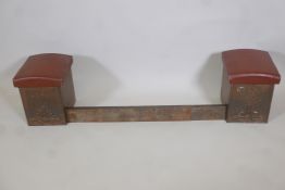 An Art Deco club fender with leatherette upholstered box seats, 50" wide