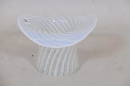 A glass top hat with opaque whirled pattern, 6" high