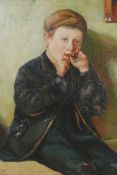 In the manner of Walter Langley, portrait of a boy, oil on canvas laid on board, in a maple frame,