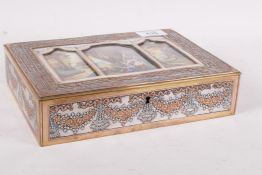 A silver plated jewellery box with raised decoration of swags and garlands of flowers, the cover