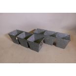 A pair of three section galvanised plant troughs, 9" x 9" x 7"
