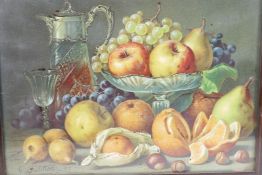 After G. Falchetti, a pair of C19th colour prints, still life with fruit, in good ebonised frames,