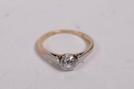 An 18ct yellow gold and platinum diamond solitaire ring, approx 0.4ct, 2.2g