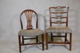 A Georgian Hepplewhite mahogany side chair with pierced splat back and saddle seat, raised on square