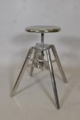 A nickel plated adjustable industrial bench stool, A/F loss to handle