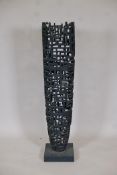 A modernist floor standing bronze reticulated sculpture, 45" high