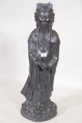 A painted plaster figure of a Chinese nobleman bearing a ruyi, 32" high
