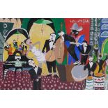 Possibly Christopher Corr, Jazzing it in New York, unsigned, gouache, unframed, 22" x 22½"