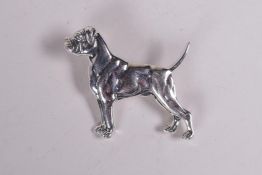 A sterling silver brooch in the form of a boxer dog, 1½" long