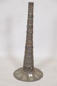 A Sino Tibetan metal stand, inset with stones and applied copper plaques, A/F losses, 30" high