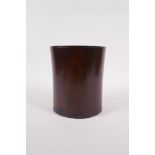 A Chinese hardwood brush pot, 5" high, 4" diameter