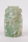 A Chinese rock crystal vase, carved with exotic birds, 5" high