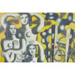 In the manner of Fernand Leger, modernist figural artwork, oil on canvas, 24" x 20"