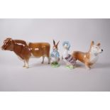 Three Beswick animal figures, Champion Guernsey bull, 'Sabrina's Sir Richmond 14th', Beatrix