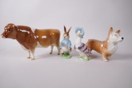 Three Beswick animal figures, Champion Guernsey bull, 'Sabrina's Sir Richmond 14th', Beatrix