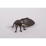 A Japanese Jizai style bronze cicada, 2" long