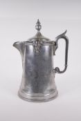 A C19th Reed and Barton porcelain lined pewter jug with engraved floral decoration and later applied