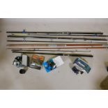 Angling gear, Charter Beach 12' rod, Chevron Surf, Manley and Shakespeare, and reels, Okuma Classic,