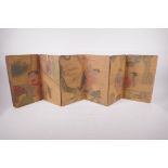 A Chinese printed concertina book with erotic scenes, 6" x 11"