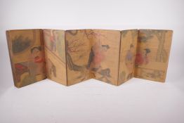 A Chinese printed concertina book with erotic scenes, 6" x 11"