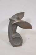 A modernist bronze winged figure, 18" high