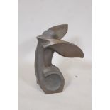 A modernist bronze winged figure, 18" high