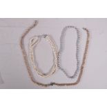 A multi strand pearl necklace and two others, 1 A/F, longest 27"