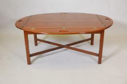 A Georgian style mahogany butler's tray with fold up flaps complete with separate stand, 48" x 35"