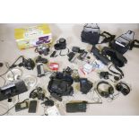 A quantity of cameras, digital and 35mm, Lumix DMC FZ72, Fuji S1500, Sony handycam etc, a Bresser