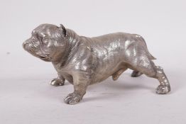 A filled white metal figure of a bulldog, 7" long