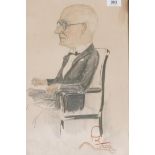 A pencil and crayon caricature of a seated gentleman, signed Poli, and inscribed Royal Hotel,