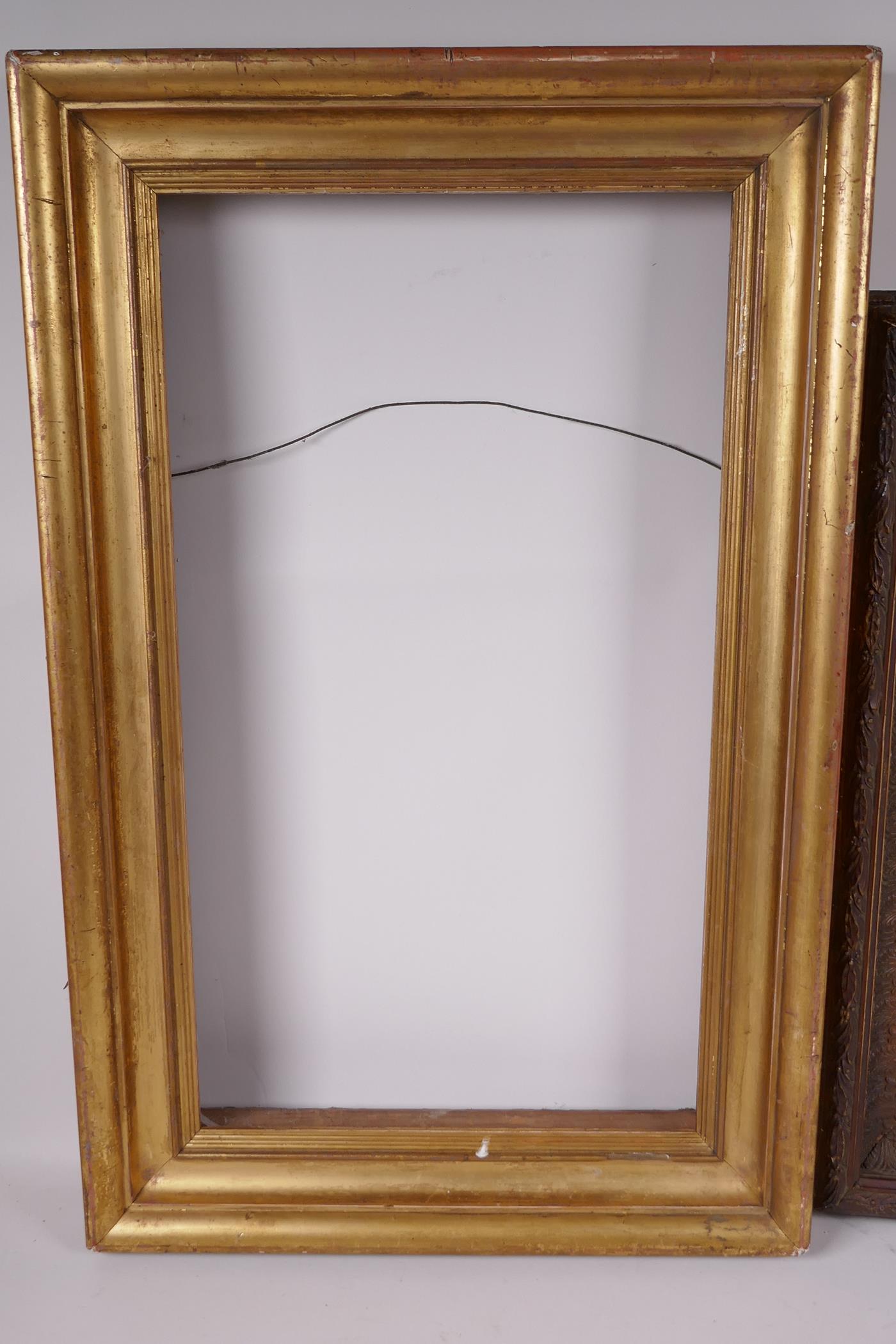 A C19th swept gilt picture frame, rebate3 17" x 9", together with a good gilt plaster frame, - Image 2 of 3