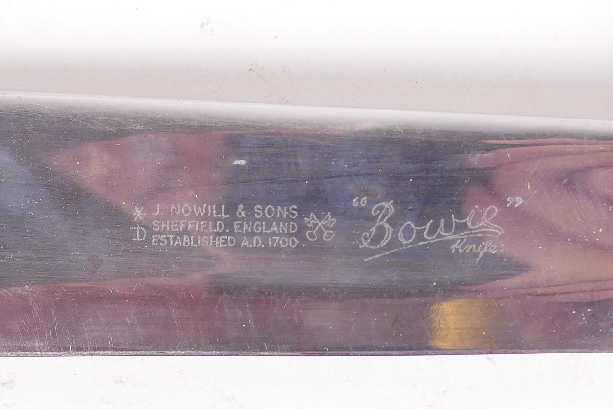 A Bowie knife by J. Nowill & Sons, Sheffield, with 8" blade and antler handle in a fitted leather - Image 3 of 3