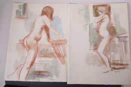 S. Horne Shepherd, a pair of female figure studies, signed, sepia, chalk and watercolour drawings,