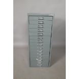 A 'Bisley precision office equipment' metal filing cabinet of  fifteen drawers, 18" x 14" x 34" high