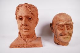 Two terracotta maquettes of men's heads, one bust inscribed 'David Solgan' recto, signed Avril (?)