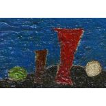 Impasto abstract still life, oil on board, indistinctly initialled, 10" x 6"