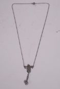 An Art Deco style silver and paste pendant necklace, stamped 925, 2" drop