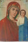 A Russian icon, Our Lady of Kazan, Mother of God, painted on a poplar panel, late C19th, 9" x 7"