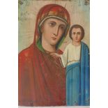 A Russian icon, Our Lady of Kazan, Mother of God, painted on a poplar panel, late C19th, 9" x 7"