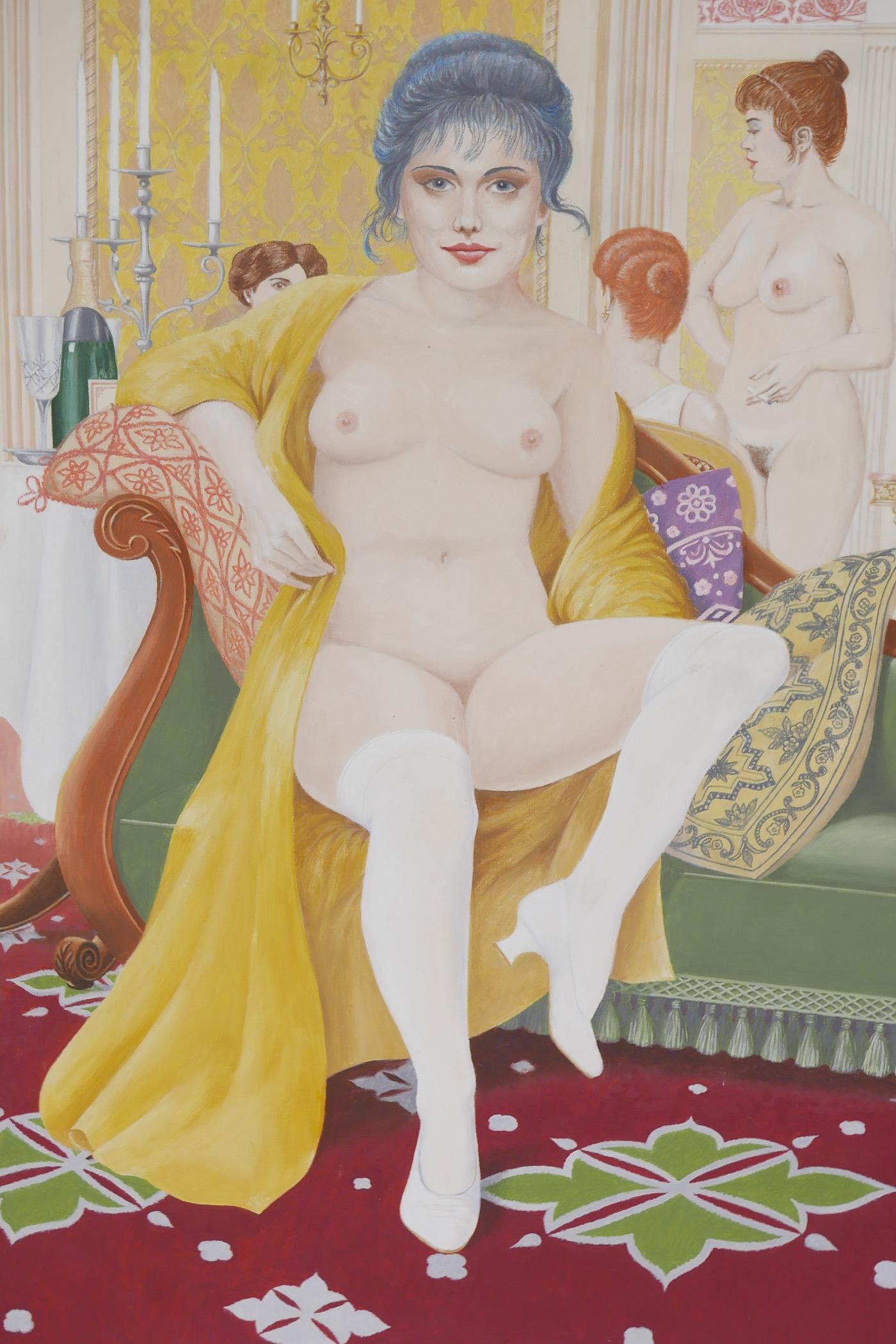 Millard (British, C20th), three paintings depicting female nudes through history, Lady Godiva, - Image 3 of 4